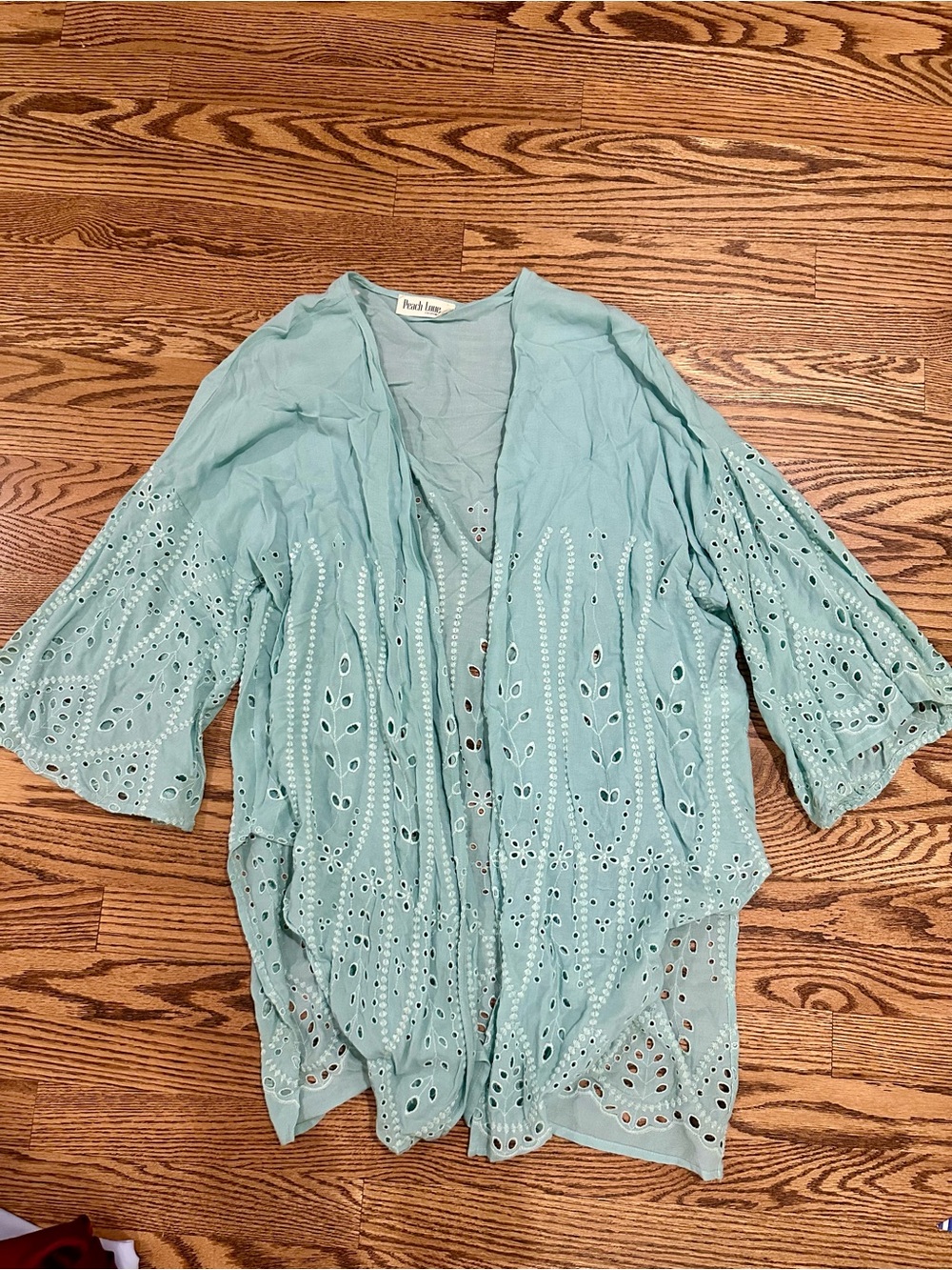 Peach Love California Seafoam Eyelet Kimono Tunic